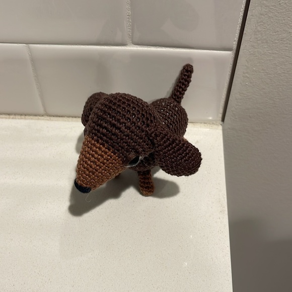 Handcrafted Dachshund Decor Amigurui Crochet Figure Dog Puppy Chocolate Brown - Picture 3 of 10
